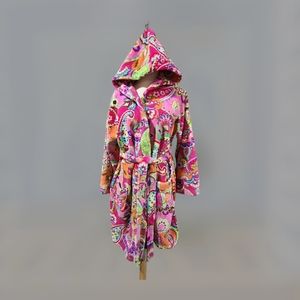Vera Bradley Women's Plush Robe Pink S /M Paisley Floral Swirl Remnant Hooded